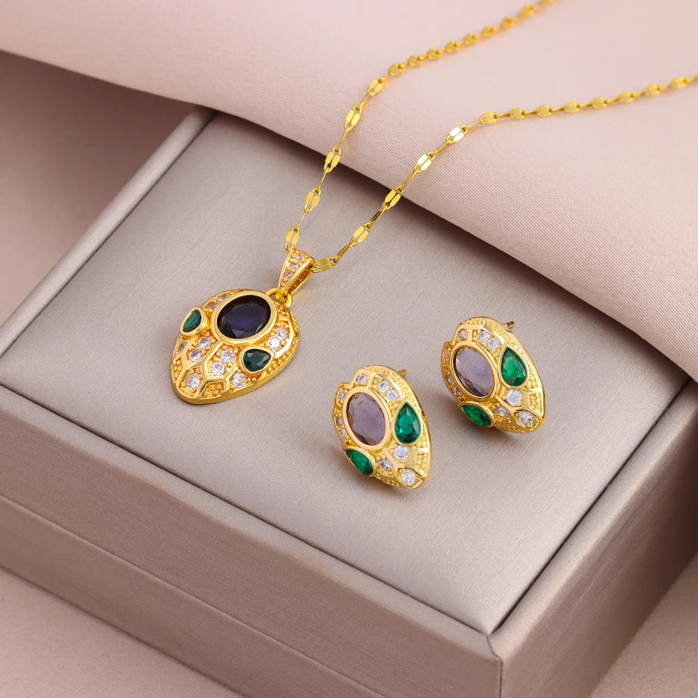 Gold-Plated Necklace & Earrings Set – Women’s Trendy Jewelry