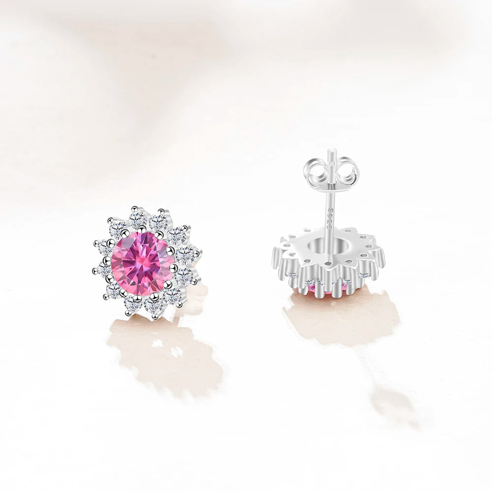 D Color Moissanite Sunflower Stud Earrings for Women in Sterling Silver