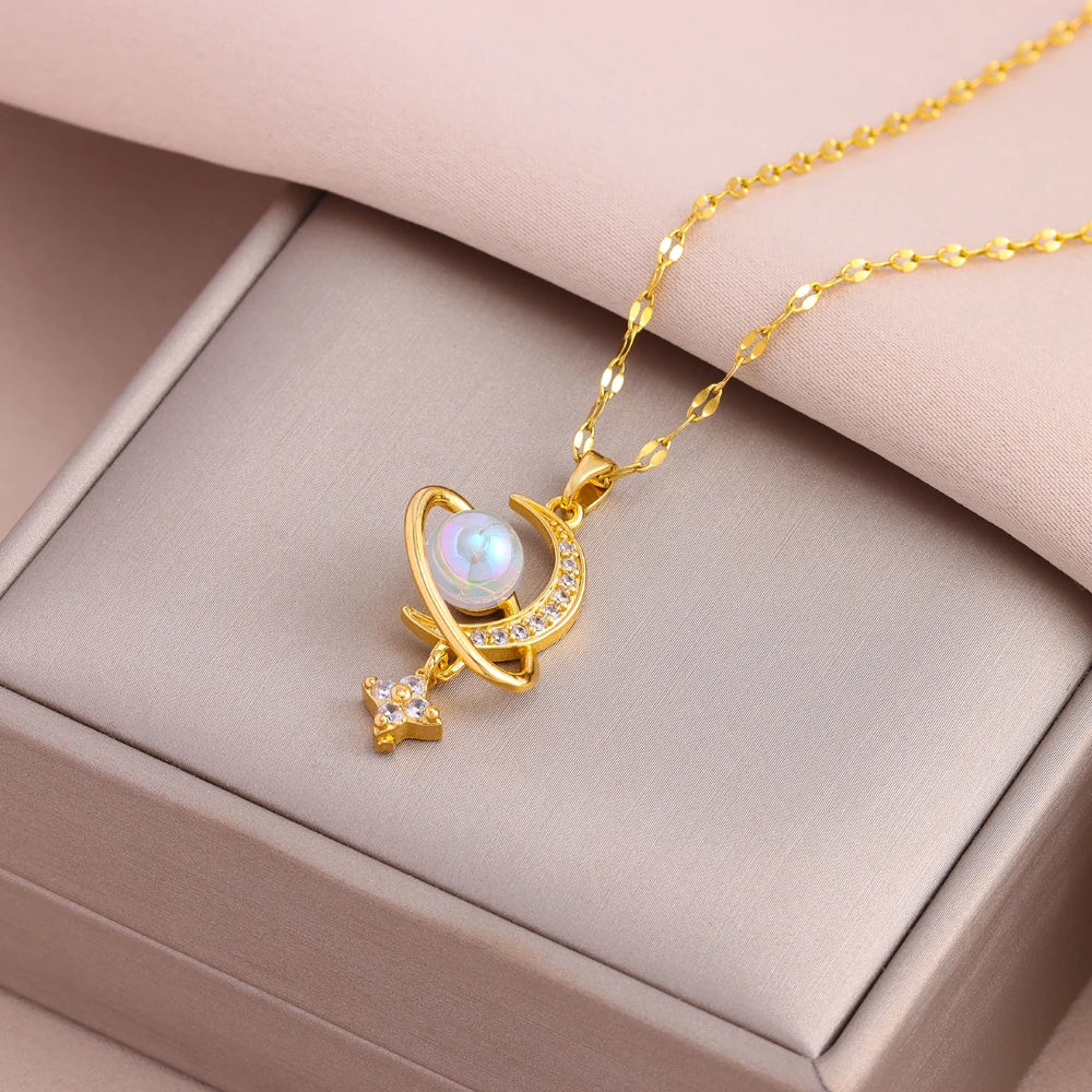 Gold Plated Stainless Steel Necklace for Women – Pendant Clavicle Chain