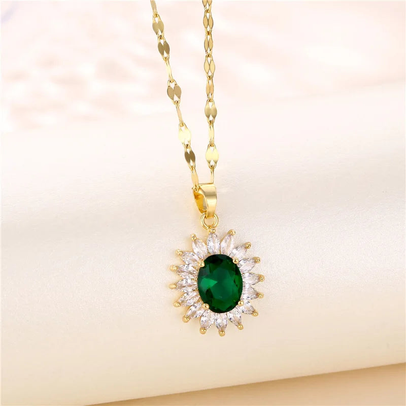 Trendy Green Zircon Pendant Necklace for Women