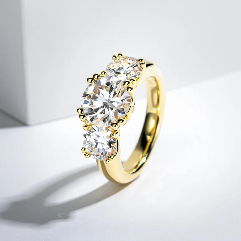 Luxury Moissanite Three Stone Engagement Wedding Ring in Sterling Silver