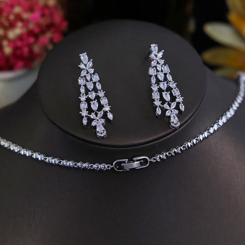 Luxury 2pcs Water Drop Bridal Jewelry Set – Necklace and Earrings for Women