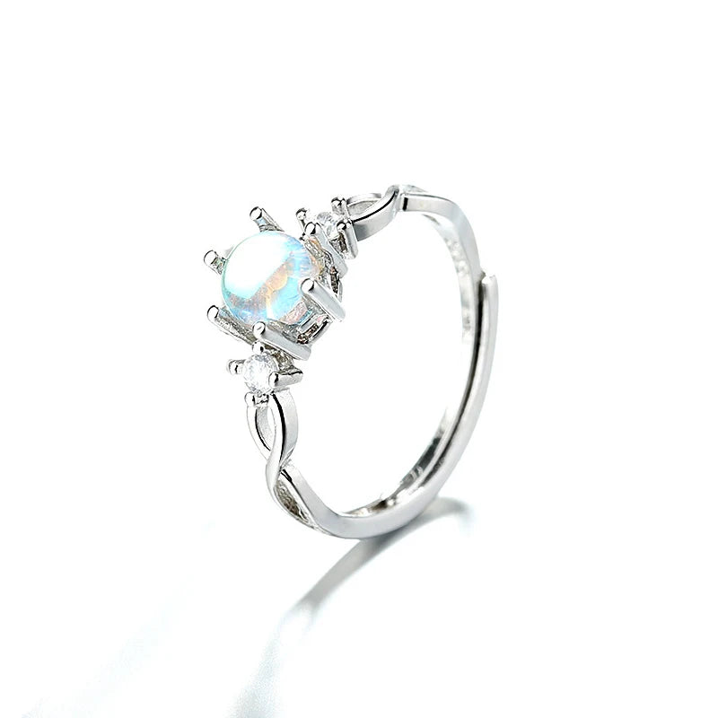 Mermaid Whale Tail Moonstone Stackable Ring – Blue Green Silver