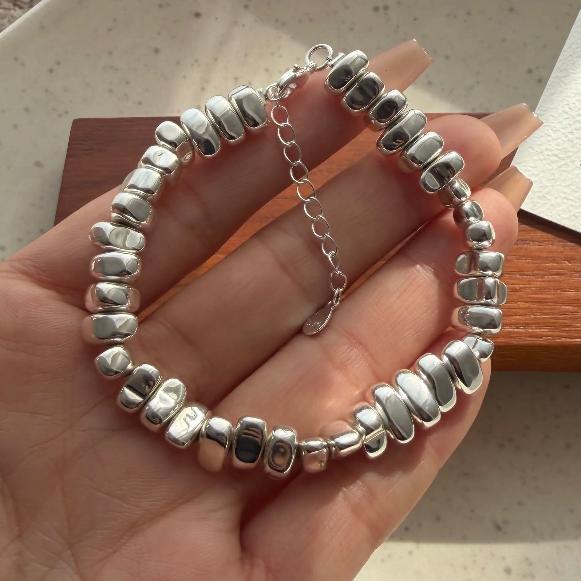Retro Sterling Silver Geometric Pearl Bracelet