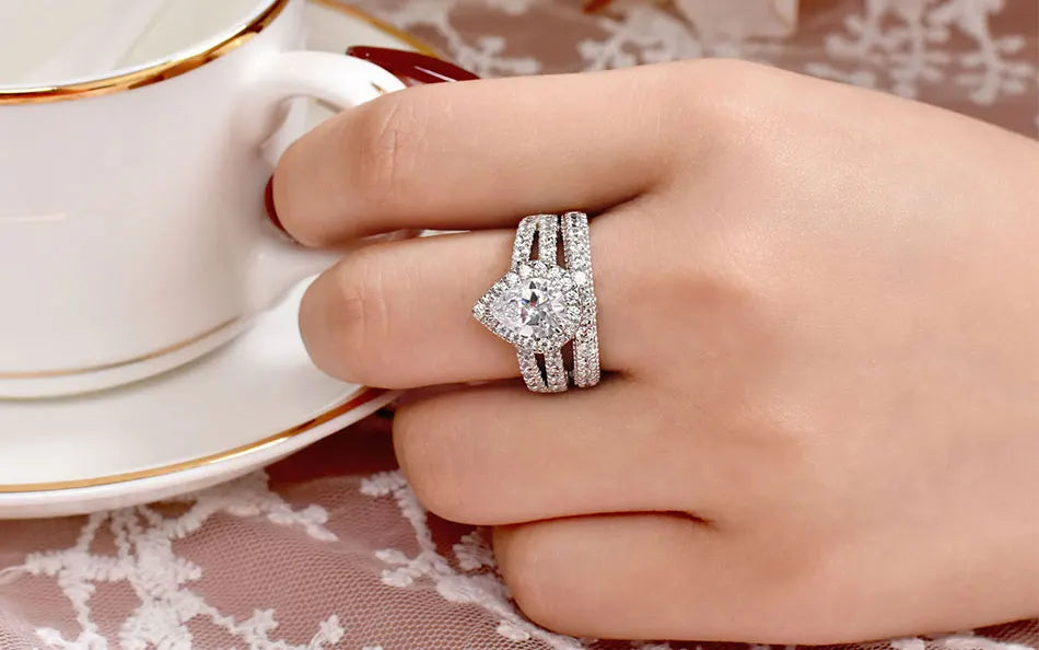 Luxury Moissanite Engagement & Wedding Ring Set – Vintage Sterling Silver