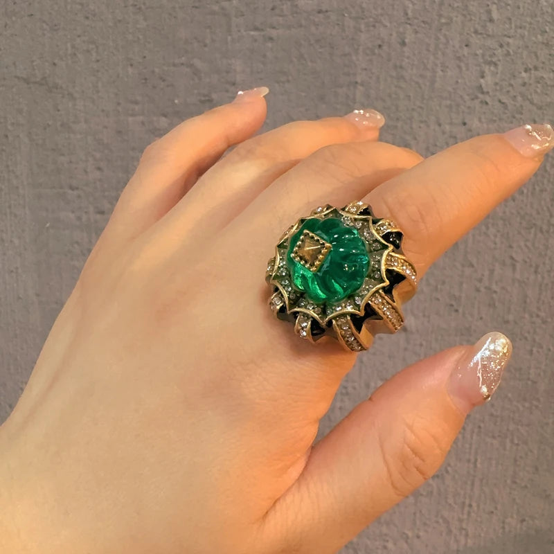 Pumpkin Blue Crystal Open Ring – Vintage Halloween Jewelry