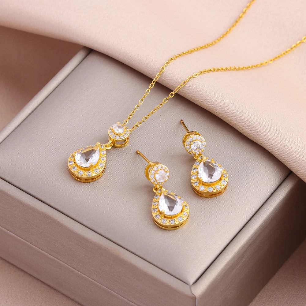 Gold-Plated Necklace & Earrings Set – Women’s Trendy Jewelry