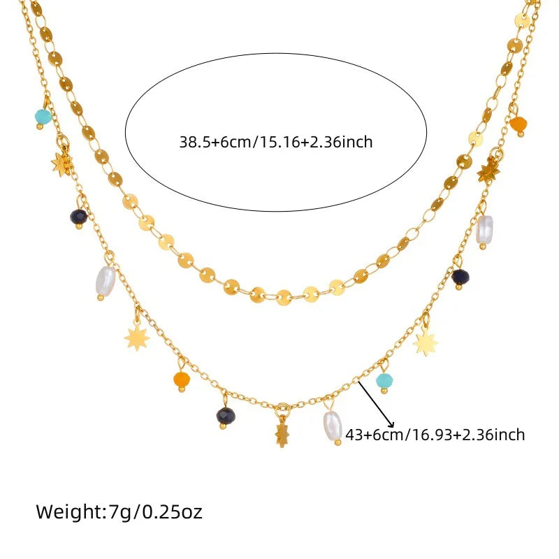 Gold Pearl Pentacle Star Pendant Necklace Jewelry Set