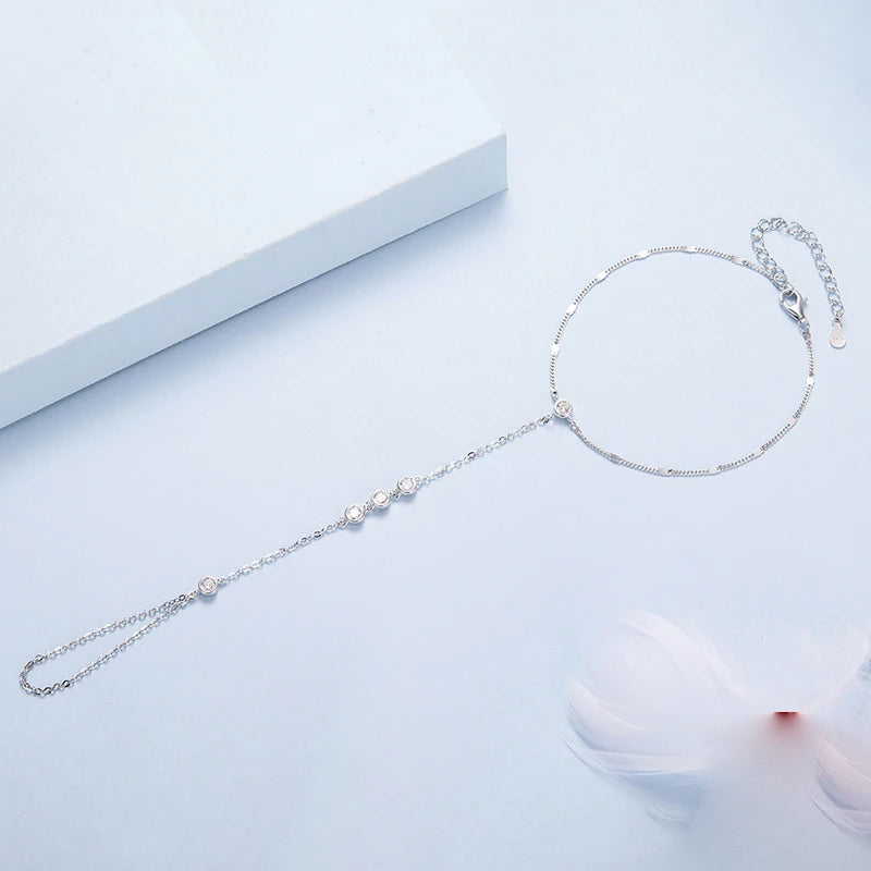 Sterling Silver Tassel Finger Chain Bracelet for Women