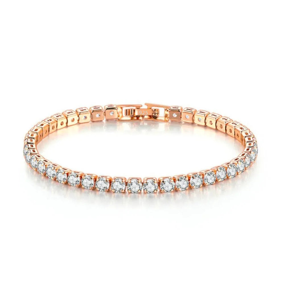 Sterling Silver Hip Hop Tennis Bracelet Gold Tone Crystal Jewelry Gift