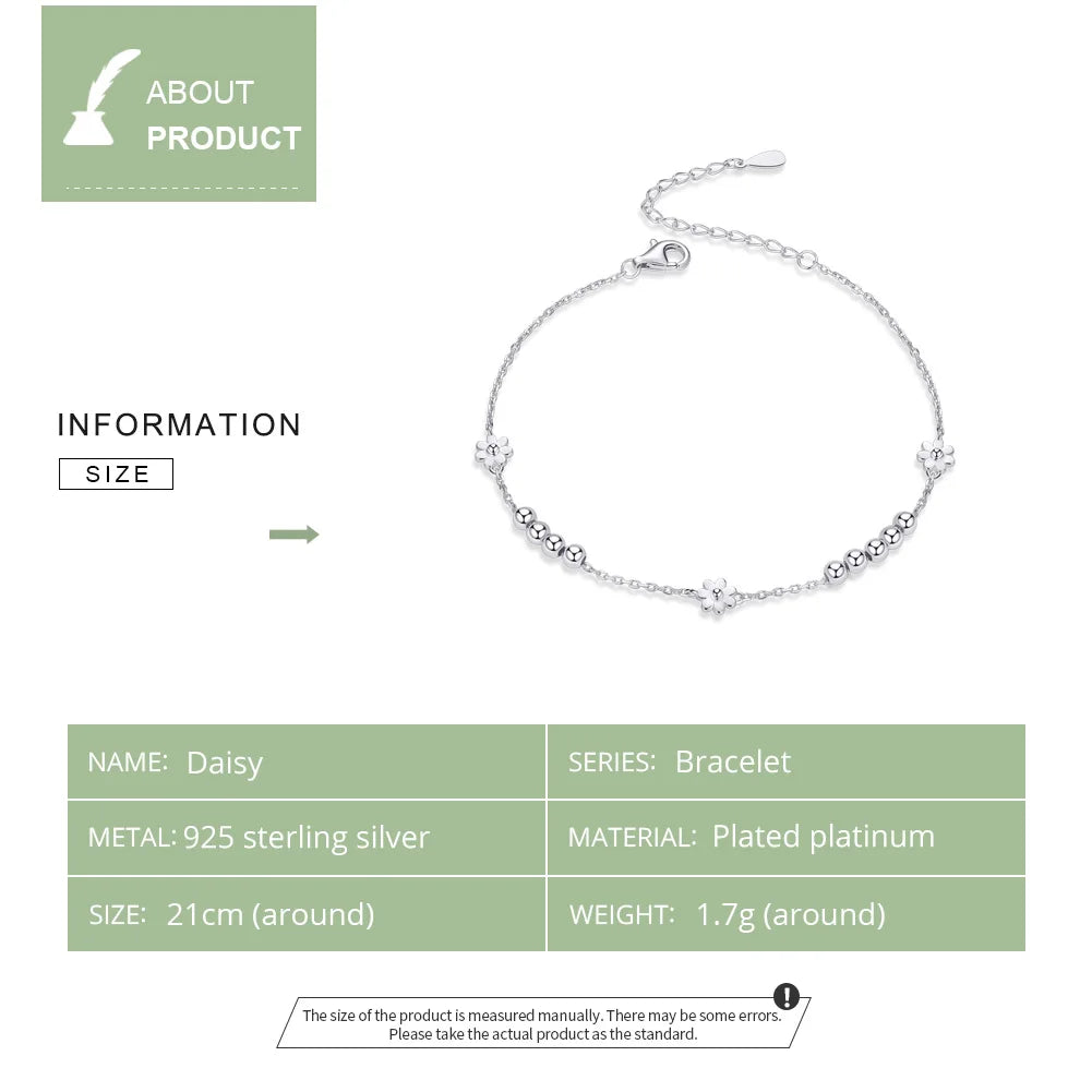 Daisy Chain 925 Sterling Silver Beaded Bracelet for Women