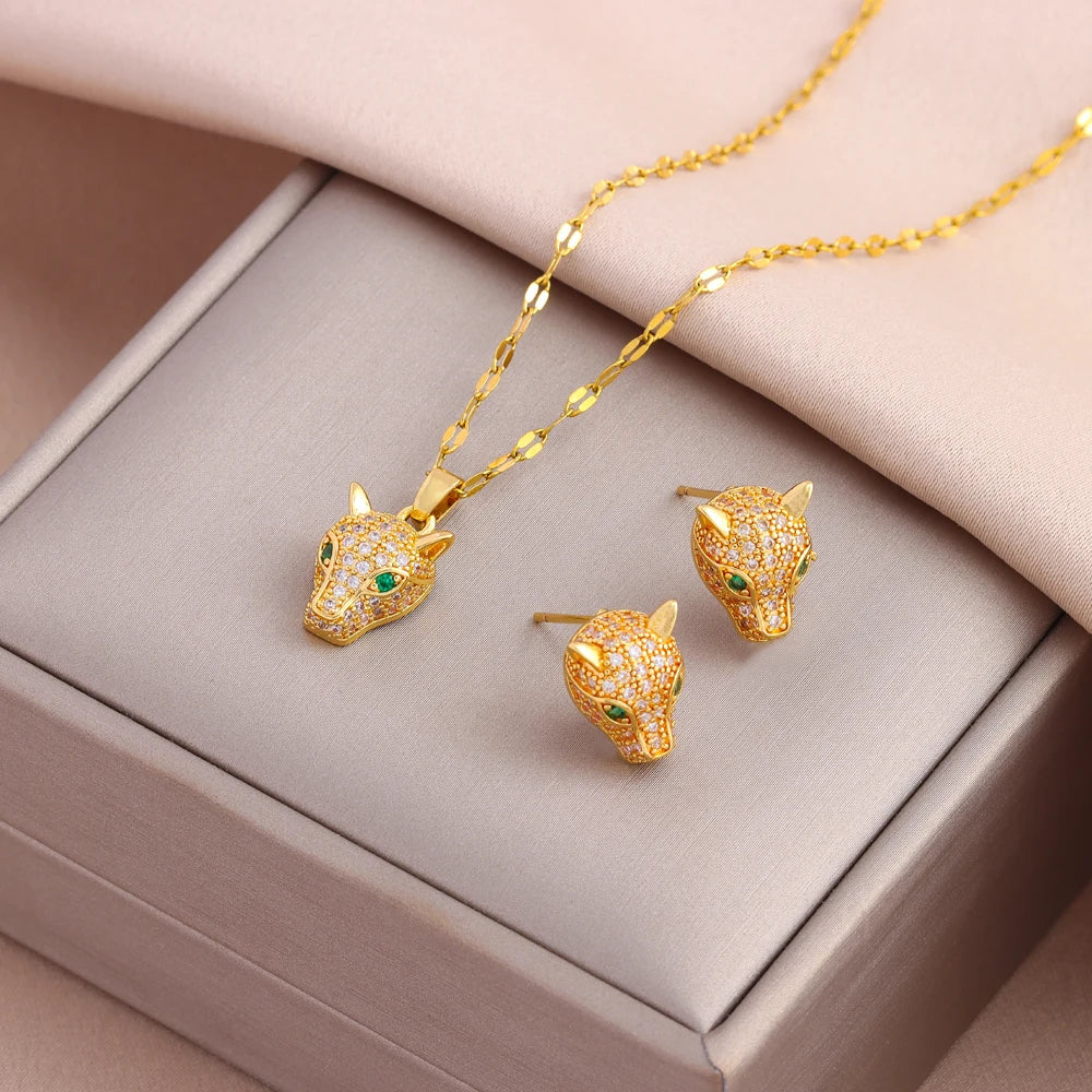 Gold-Plated Necklace & Earrings Set – Women’s Trendy Jewelry