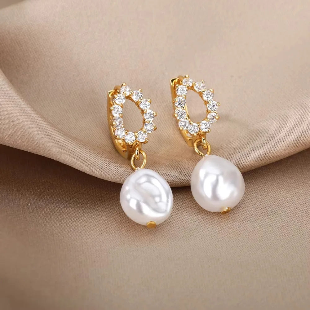 Gold Butterfly Pearl Zircon Earrings for Women – Luxury Jewelry Gift