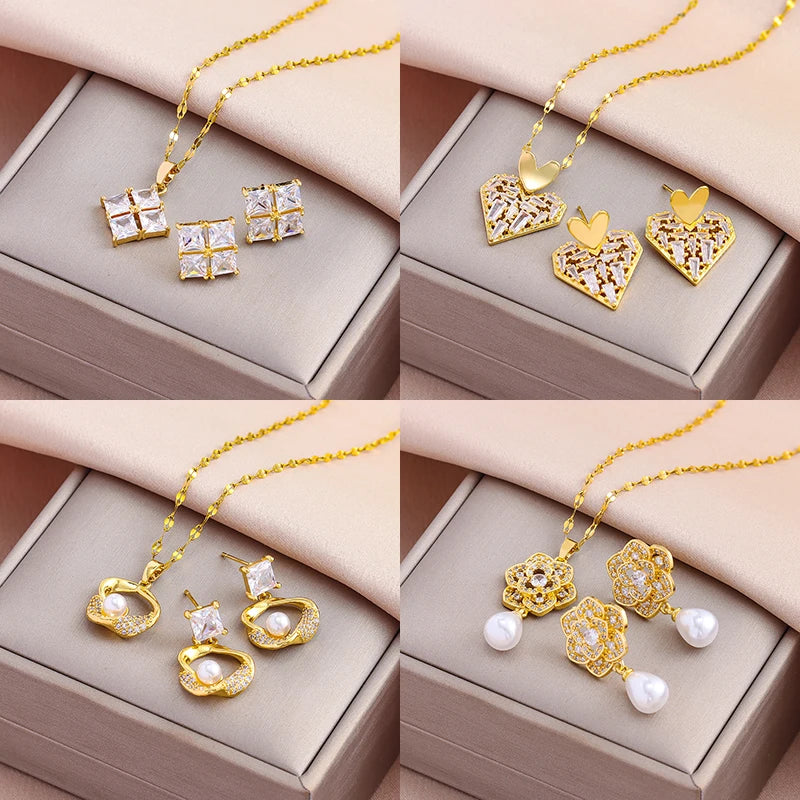 Gold-Plated Necklace & Earrings Set – Women’s Trendy Jewelry