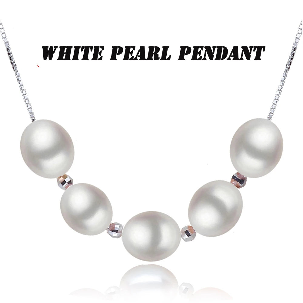 Silver Pearl Pendant Necklace – White & Pink Natural Pearls