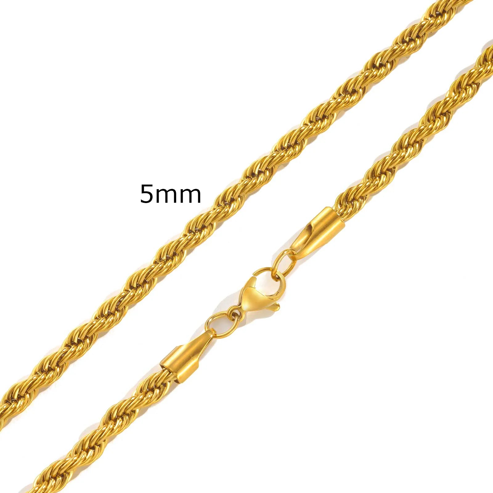 Gold Twisted Rope Chain Necklace – Men & Women Stainless Steel