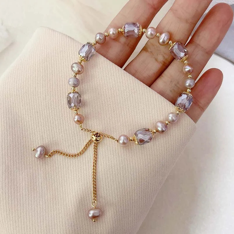 Vintage Purple Pearl Crystal Adjustable Bracelet for Women & Girls