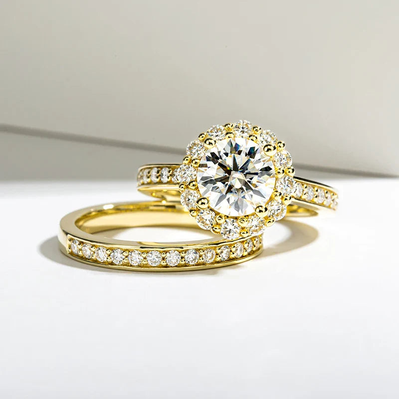 Luxury Moissanite Engagement and Wedding Ring Set in Sterling Silver