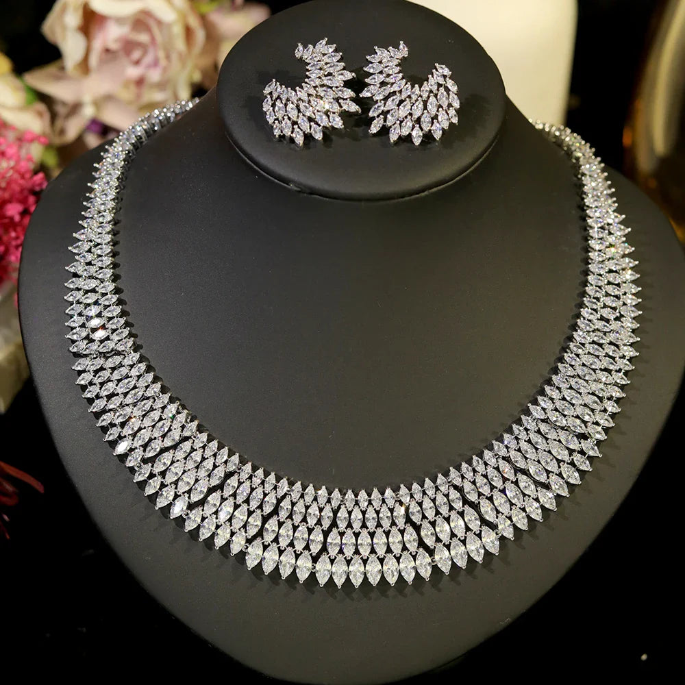Luxury Choker Betrothal Jewelry Set Big Necklace for Bridal Wedding and Dinner Dress