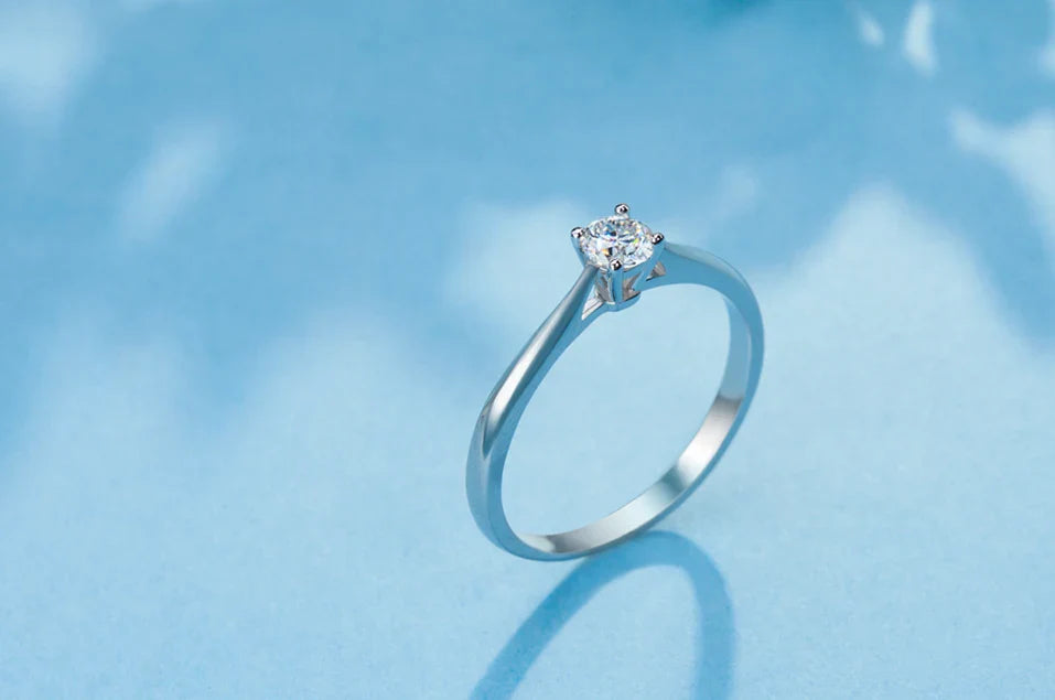 Luxury Moissanite Solitaire Engagement Ring in Sterling Silver
