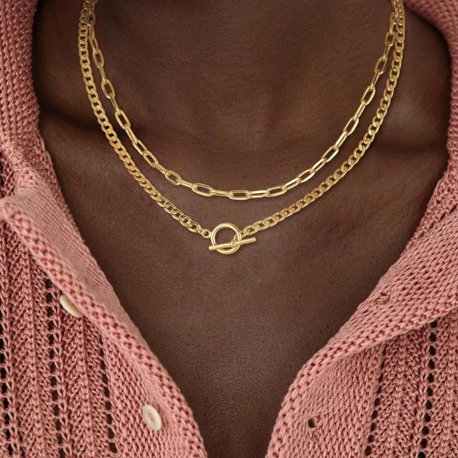 Gold Layered Cuban Link & Paperclip Necklace for Women