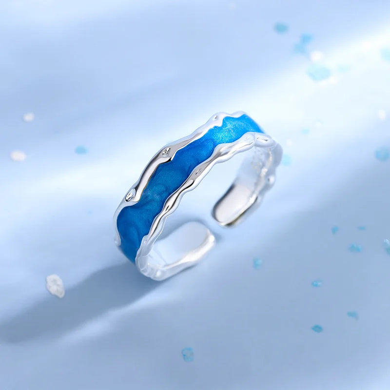 Mermaid Whale Tail Moonstone Stackable Ring – Blue Green Silver