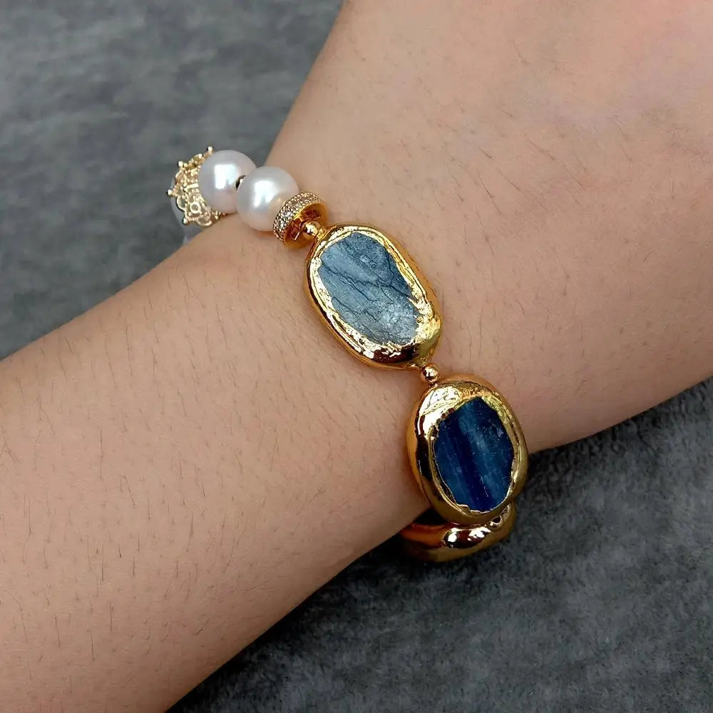 Blue Kyanite & Keshi Pearl Handmade Bracelet