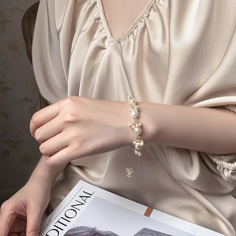 Handmade Baroque Pearl Charm Bracelet with Gold Fill Accents