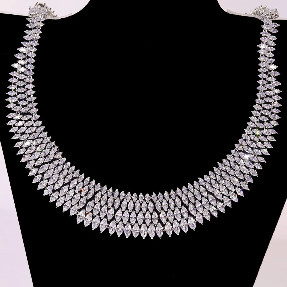 Luxury Choker Betrothal Jewelry Set Big Necklace for Bridal Wedding and Dinner Dress