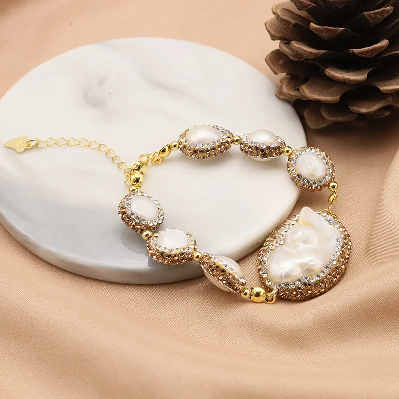 Luxury Baroque Pearl Zircon Bracelet Korean Fashion Jewelry