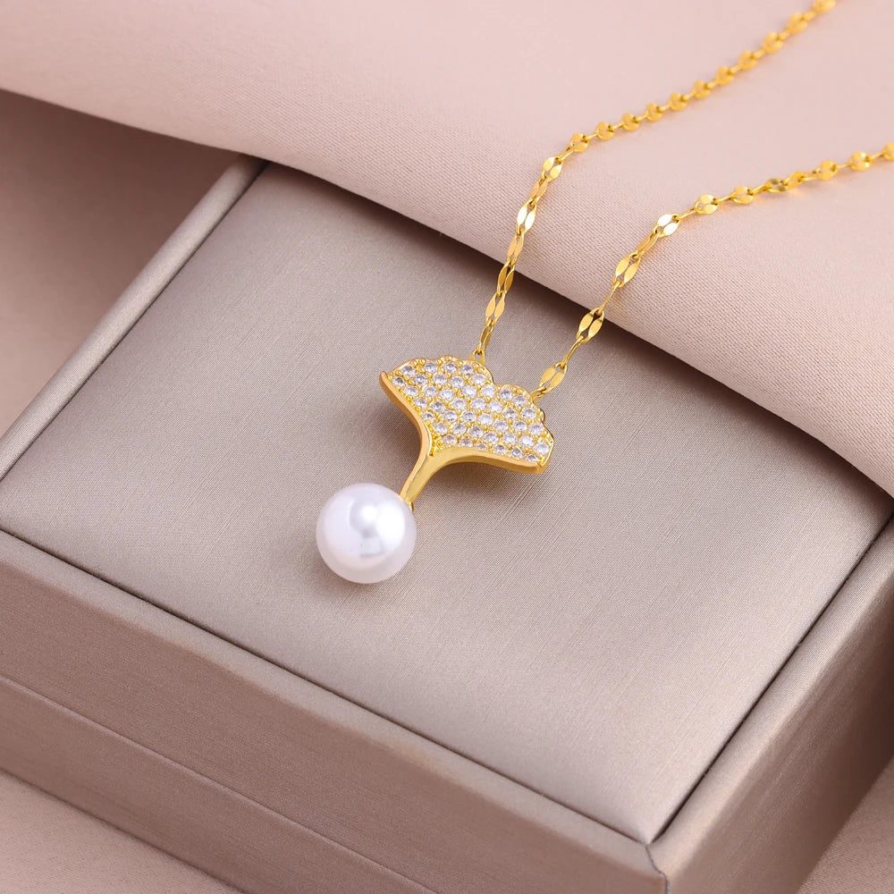 Gold Plated Stainless Steel Necklace for Women – Pendant Clavicle Chain