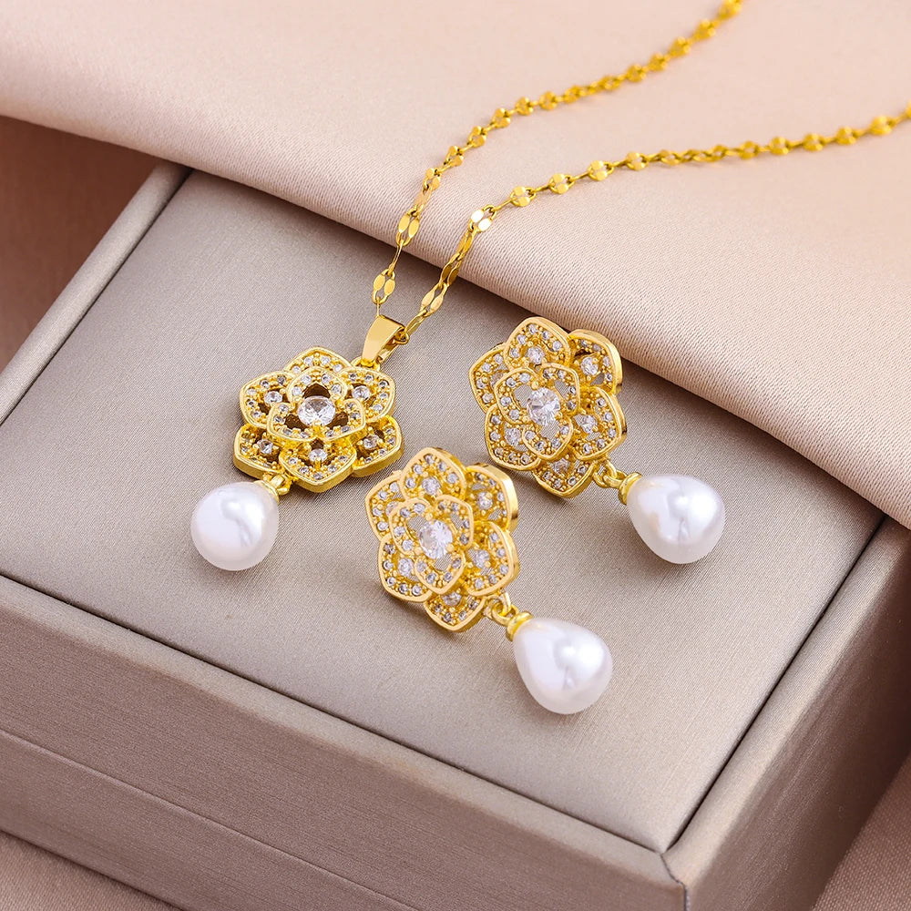 Gold-Plated Necklace & Earrings Set – Women’s Trendy Jewelry