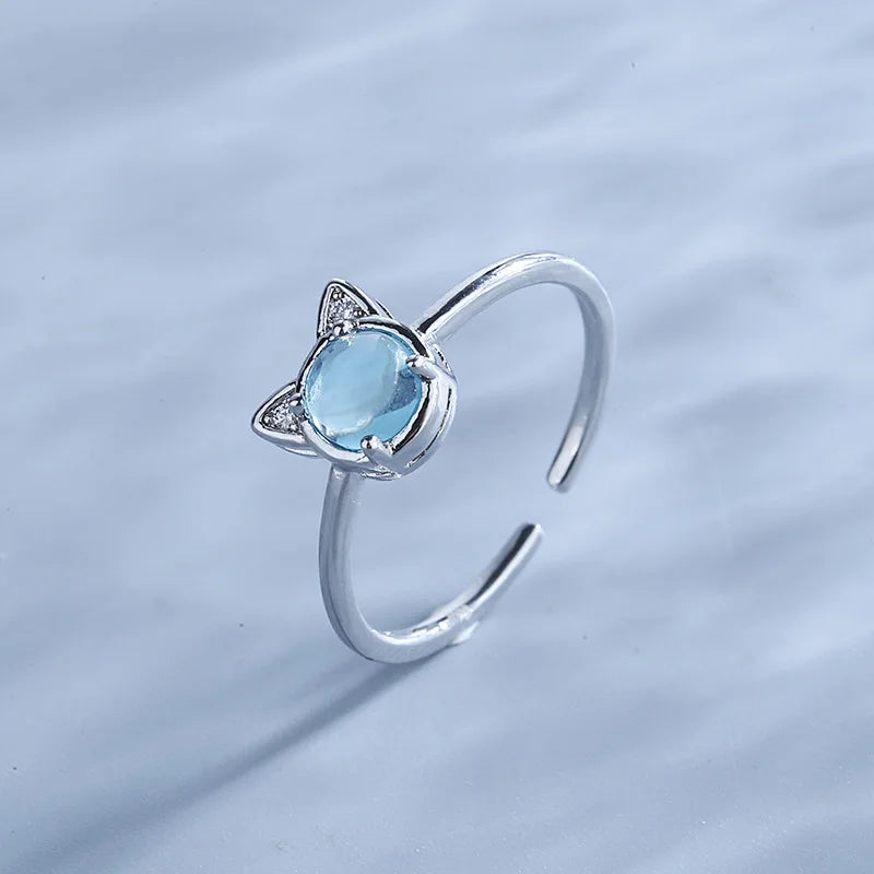 Mermaid Whale Tail Moonstone Stackable Ring – Blue Green Silver