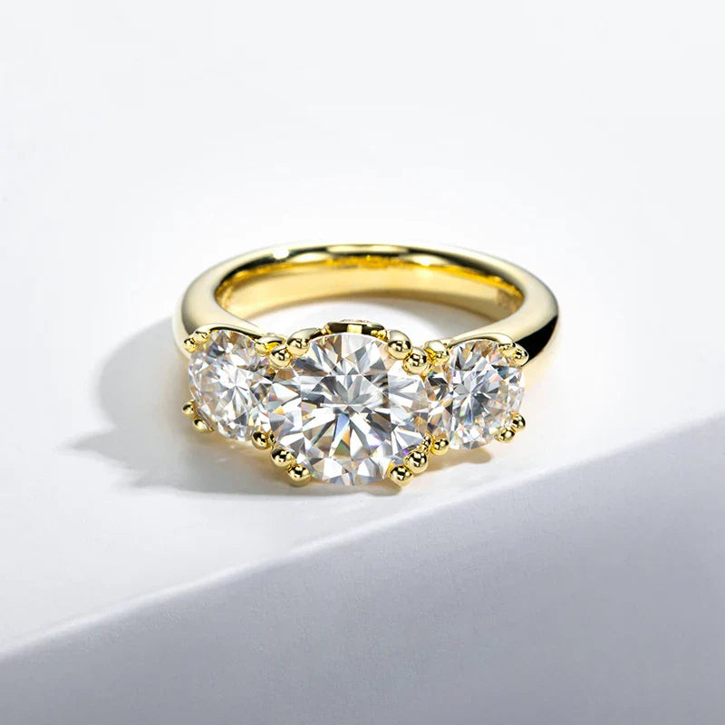 Luxury Moissanite Three Stone Engagement Wedding Ring in Sterling Silver