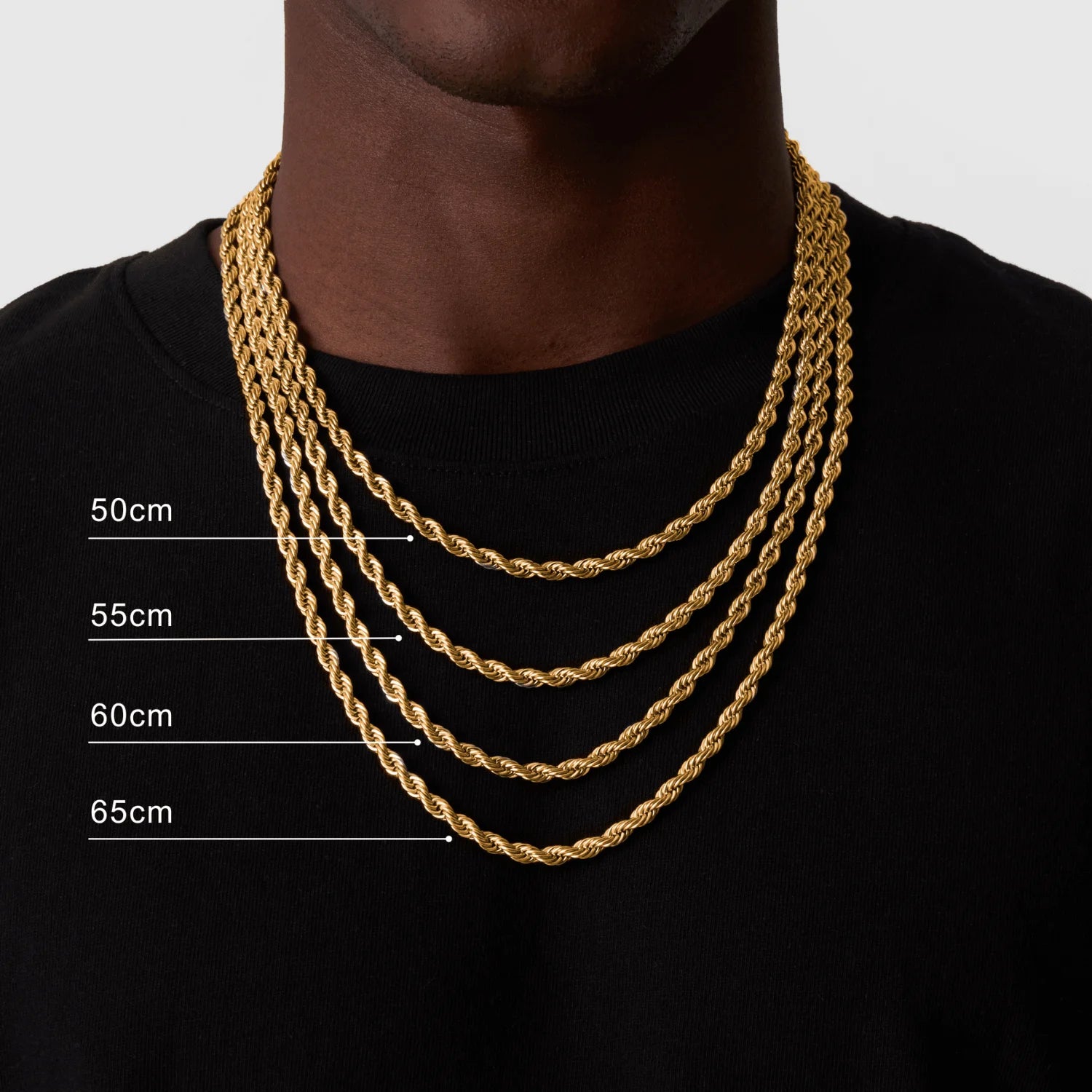 Gold Twisted Rope Chain Necklace – Men & Women Stainless Steel