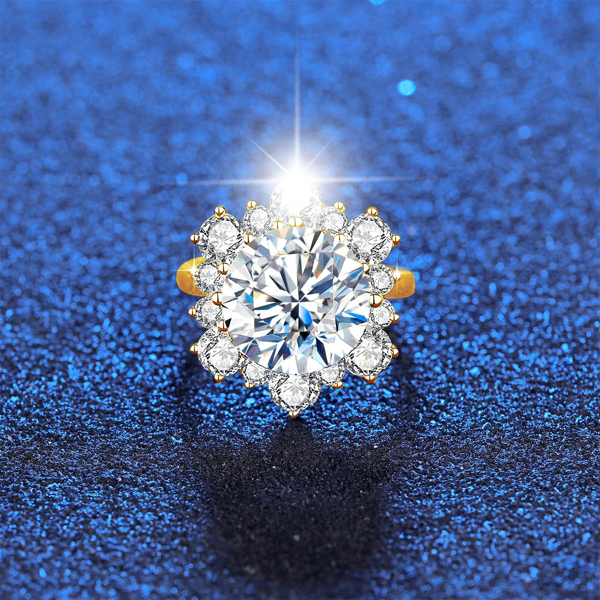 Luxury Moissanite Round Flower Engagement and Wedding Ring