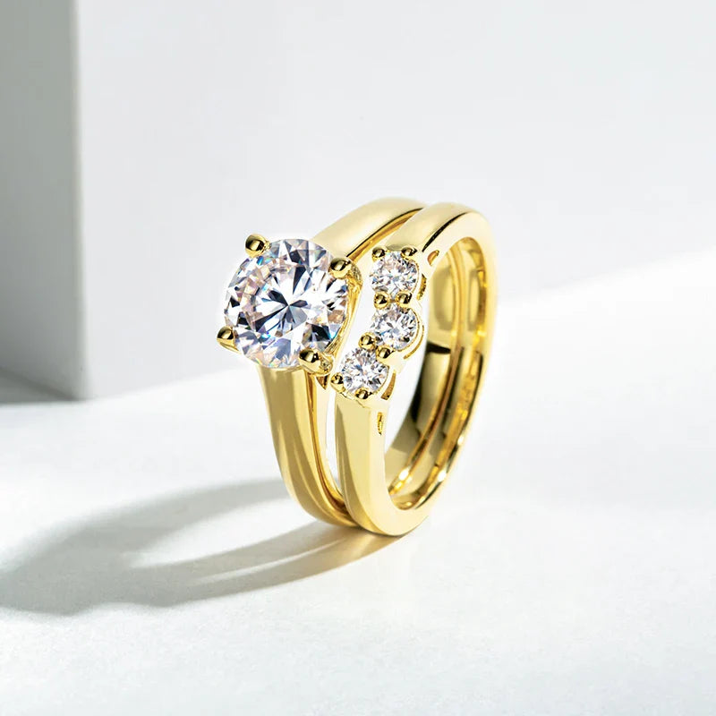 Luxury Moissanite Engagement and Wedding Ring Set in Sterling Silver