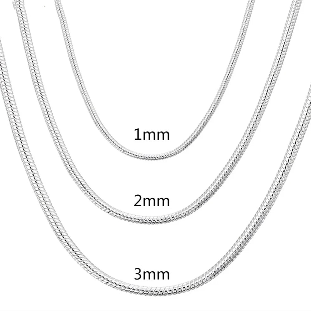 Sterling Silver Solid Snake Chain Necklace for Men & Women Pendant Jewelry
