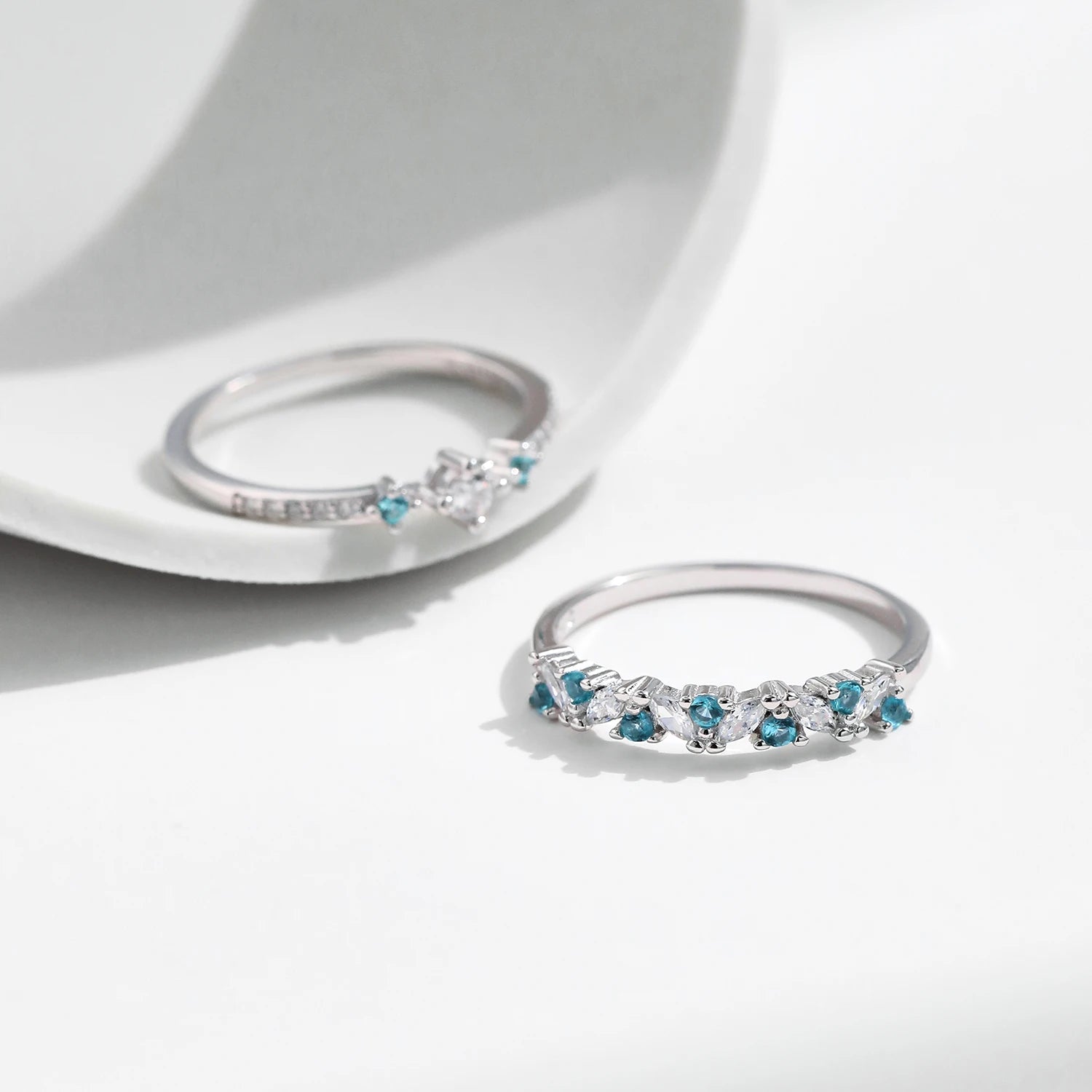 Mint Green Paraiba CZ Eternity Ring – Sterling Silver Stackable Band