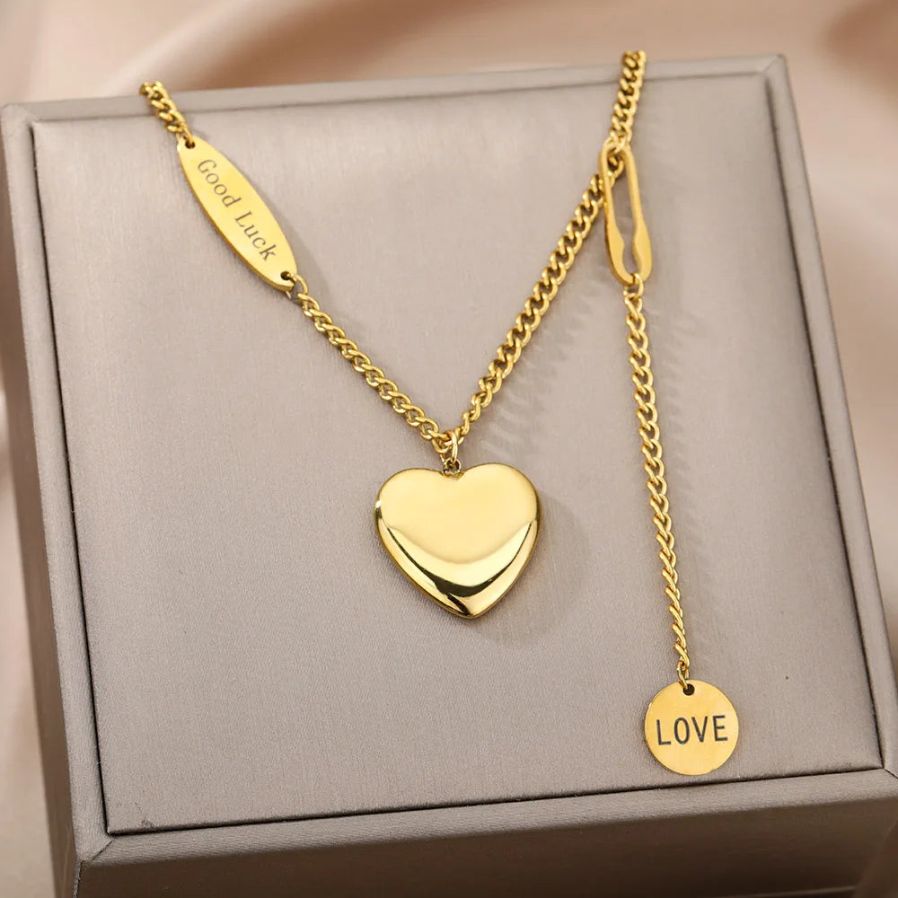 Gold Goth Heart Choker Necklace for Women – Stainless Steel