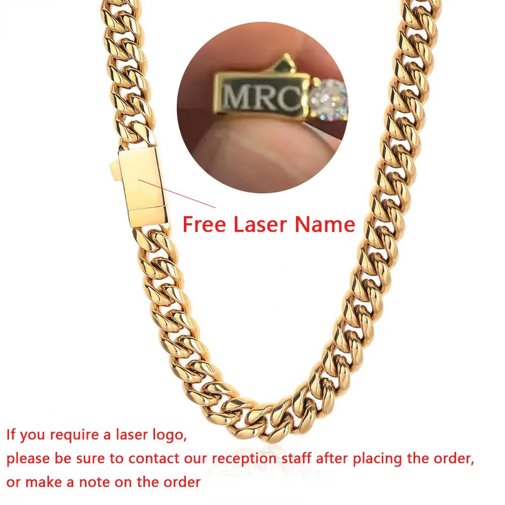 Men’s Hip Hop Cuban Link Chain Necklace, Stainless Steel, Free Laser Name