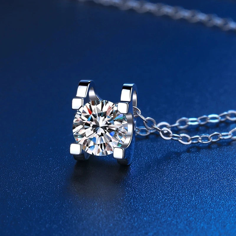 1ct Moissanite Square Necklace – 925 Silver, Trendy & Elegant
