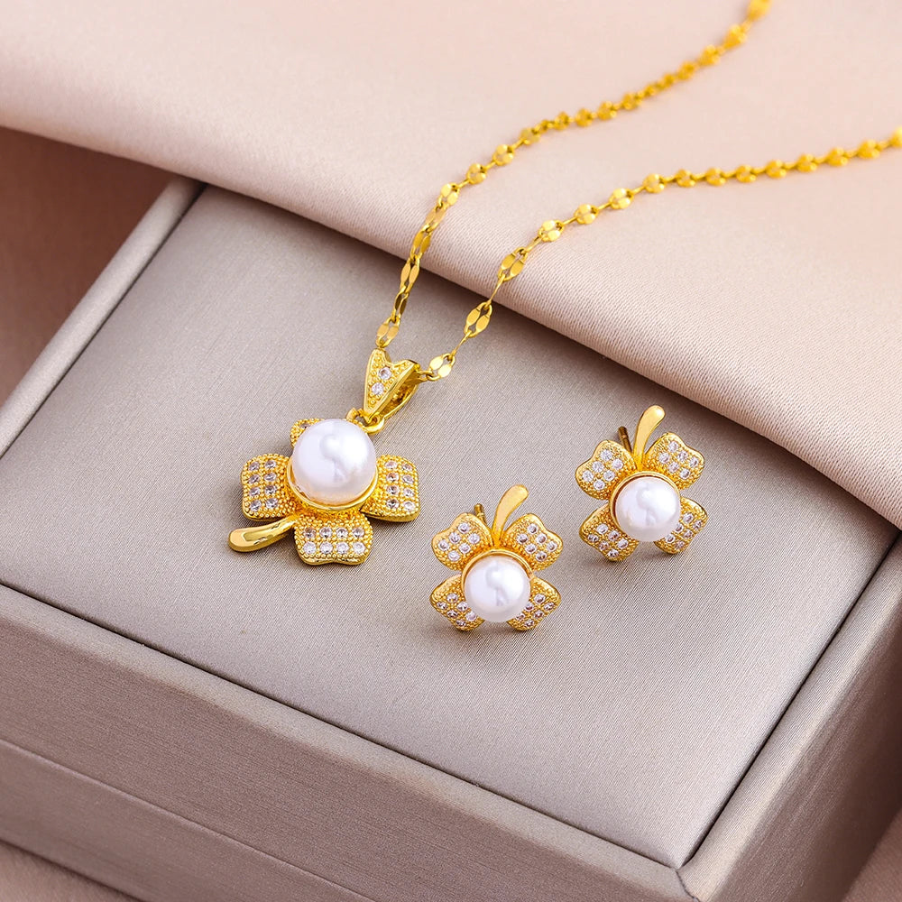 Gold-Plated Necklace & Earrings Set – Women’s Trendy Jewelry