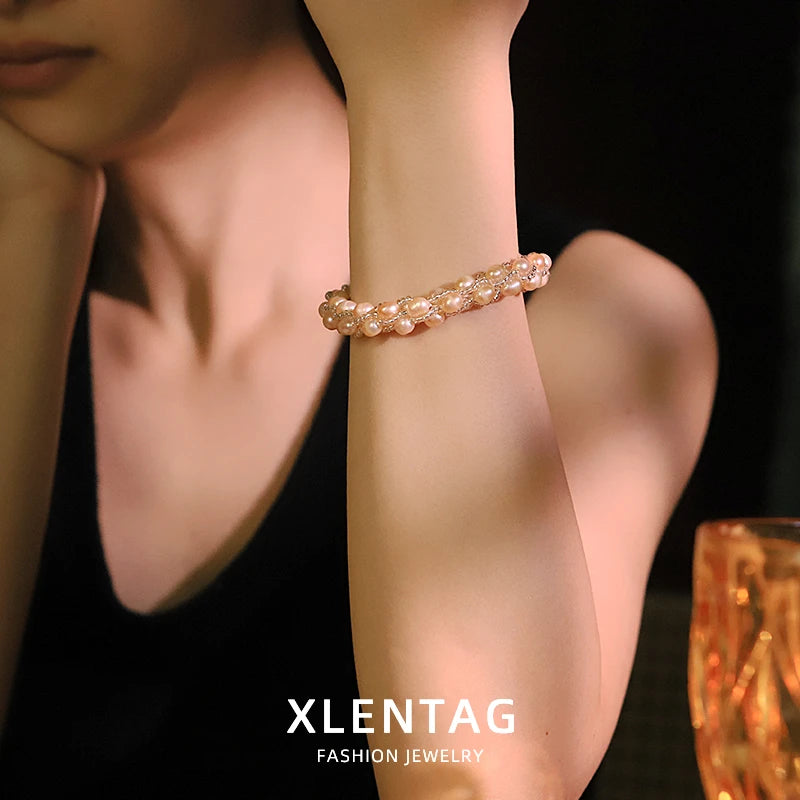 Elegant Triple Strand Pink Freshwater Pearl Bracelet
