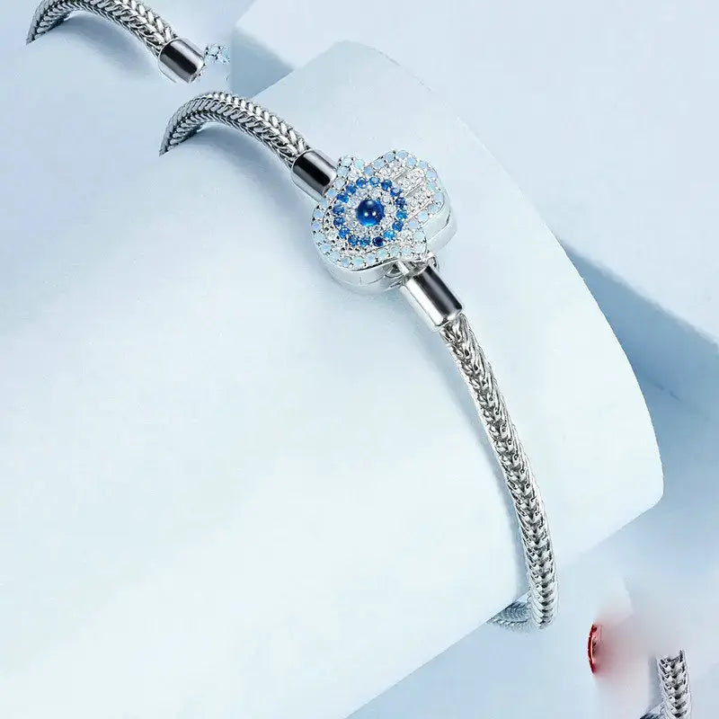 Sterling Silver Fatima Guardian Charm Bracelet with Clear CZ Clasp