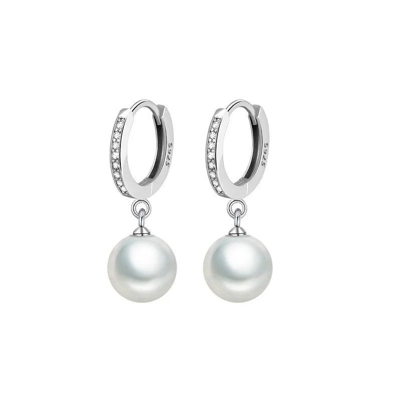 Freshwater Pearl Sterling Silver Crystal Earrings for Women Wedding Party Gift