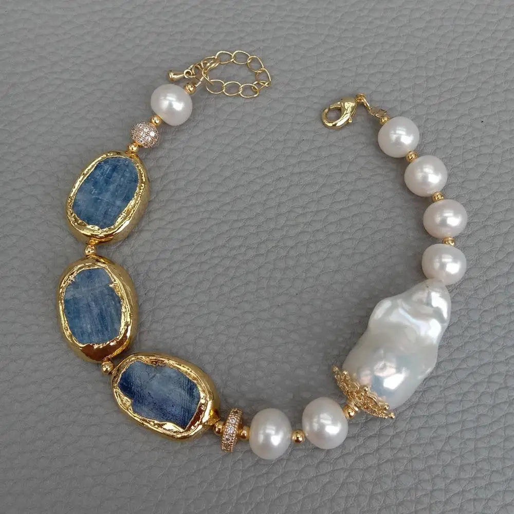 Blue Kyanite & Keshi Pearl Handmade Bracelet