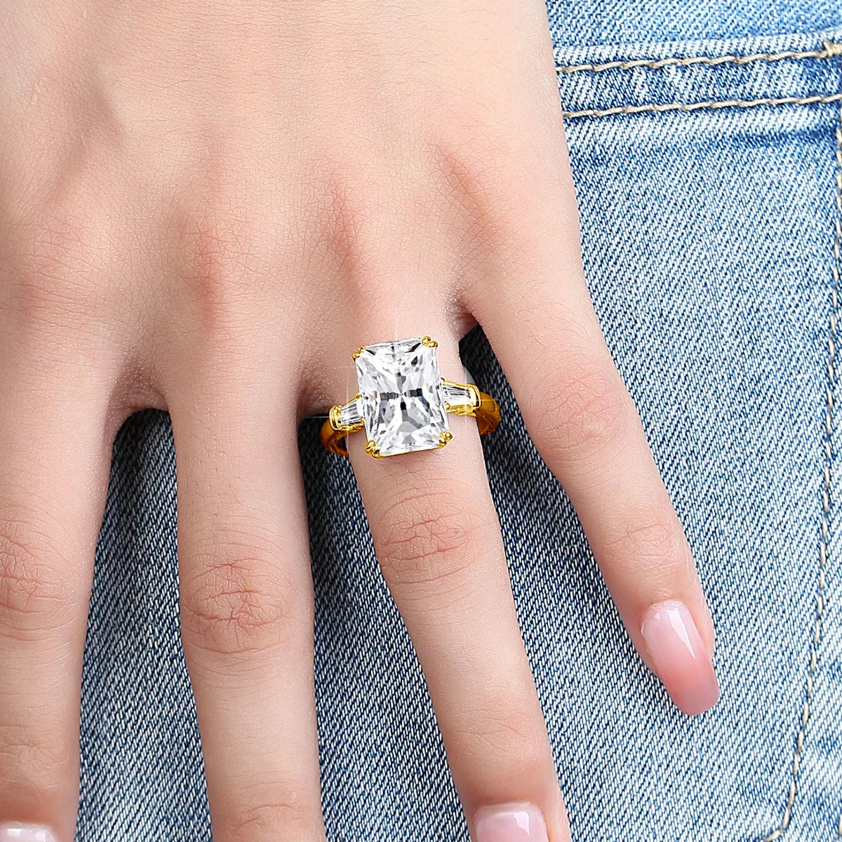 Luxury Emerald Cut Moissanite Engagement & Wedding Ring