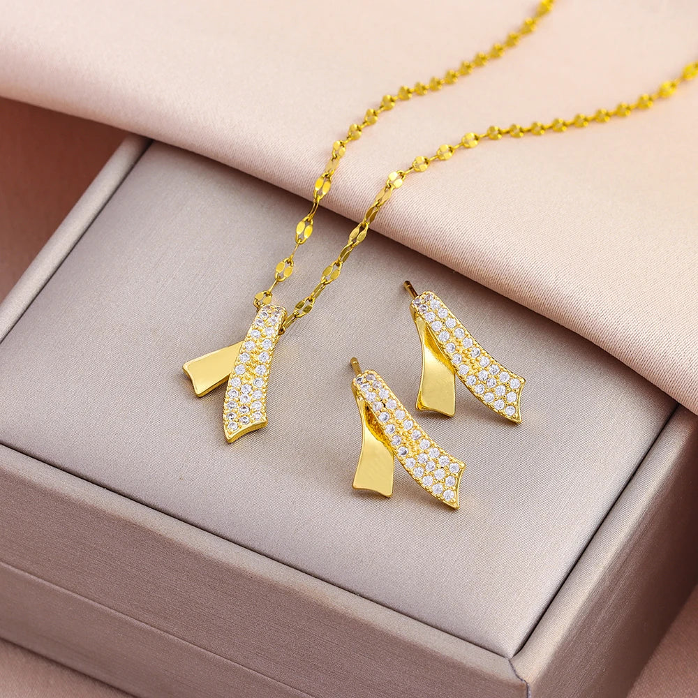 Gold-Plated Necklace & Earrings Set – Women’s Trendy Jewelry