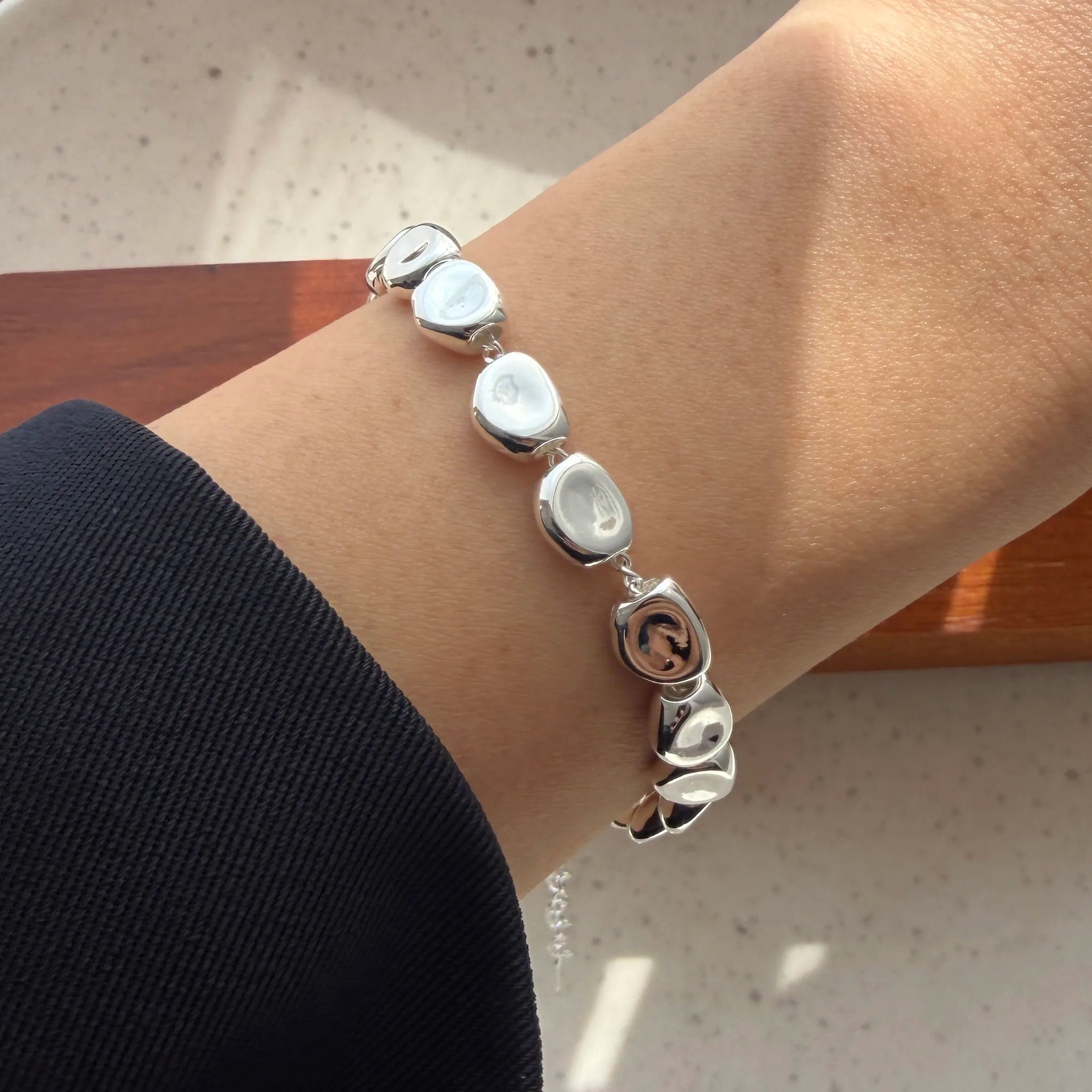 Retro Sterling Silver Geometric Pearl Bracelet